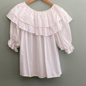 Rockmount Ranch Wear Ruffle Top Blouse Womens Medium White USA Western VTG
